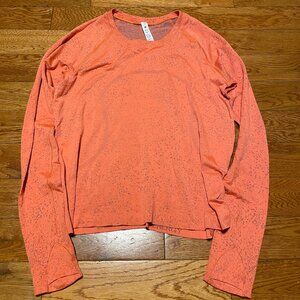 EUC Lululemon Swiftly Tech Long Sleeve Shirt 2.0 Waist Race Sz 10 Orange Grey